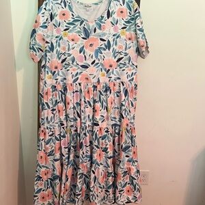 Floral Casual Dress with Pink and Blue Accents